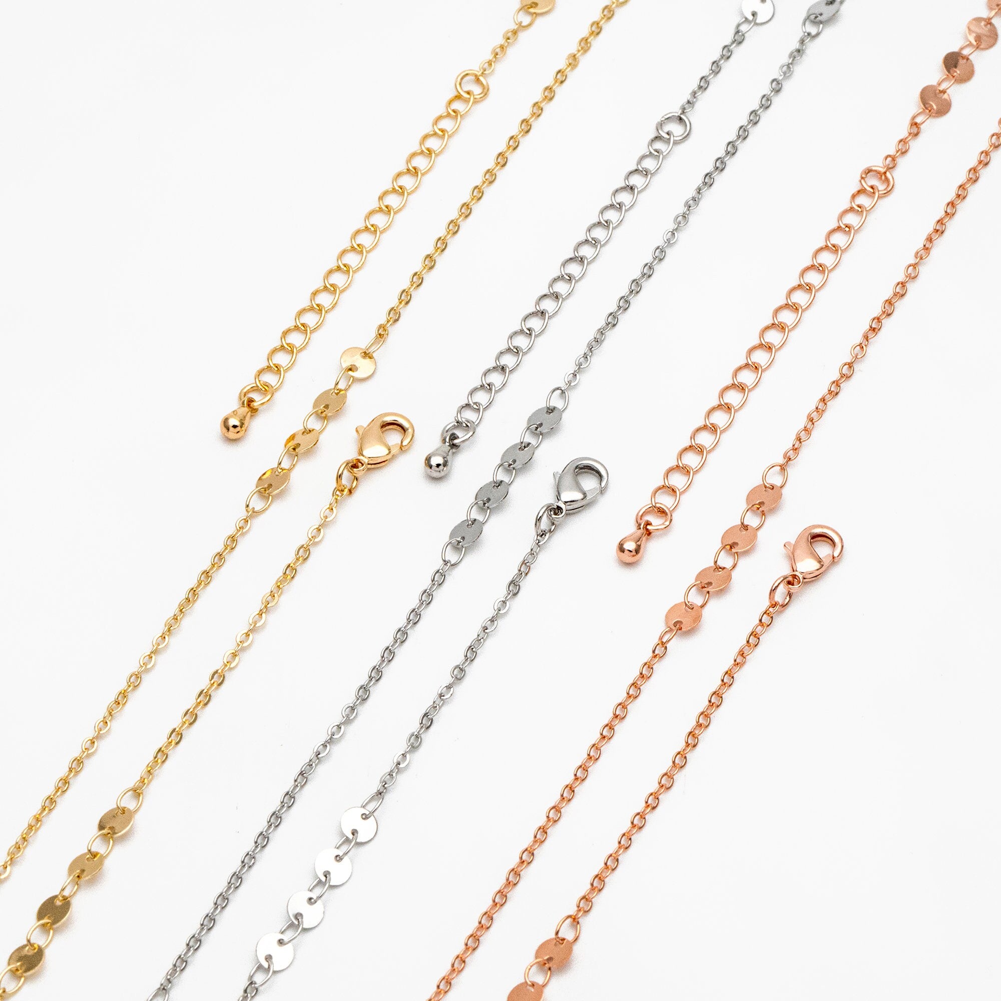 Gold/ Silver/ Rose Gold Disc Chains 4mm, Finished Bracelet/ Anklet/ Necklace with Extender, Ready to Wear (#LK-190)